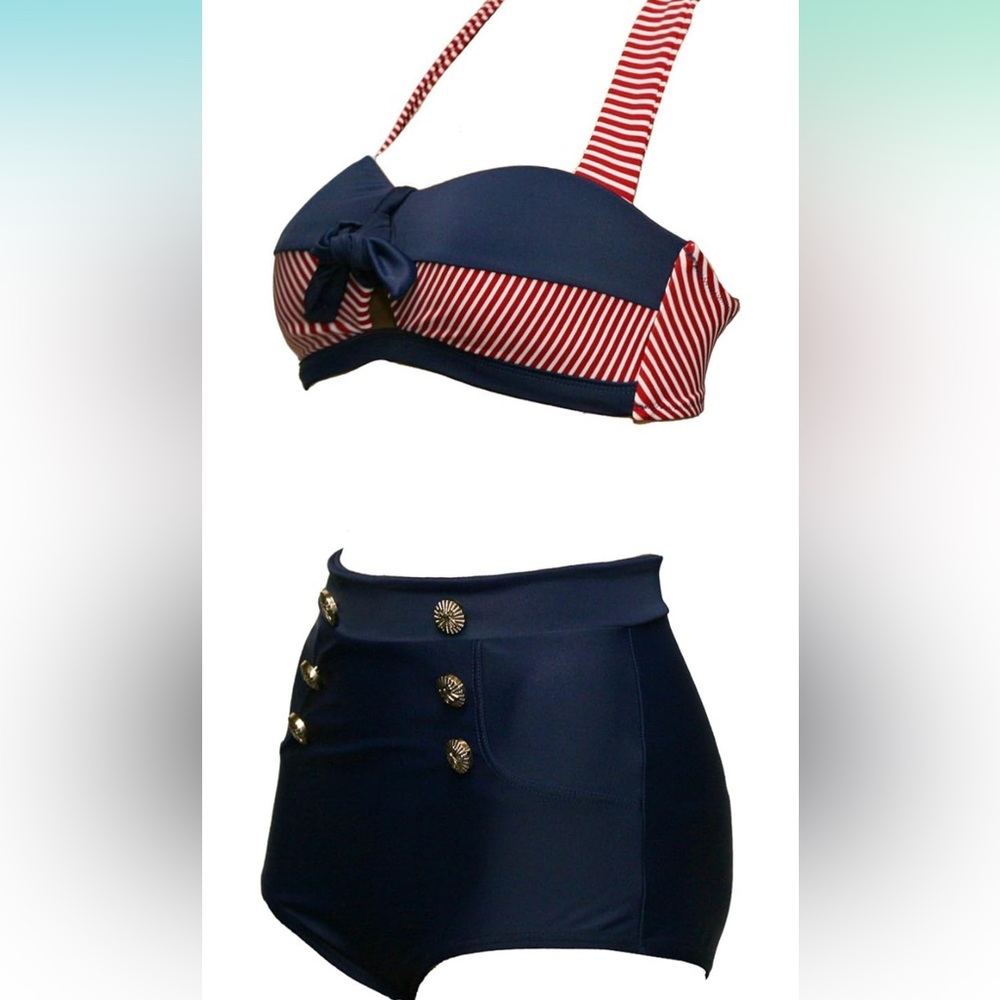 NWT bslingerie Retro Vintage Push Up High Waisted Bikini Swimsuit, Size Small - Picture 2 of 7